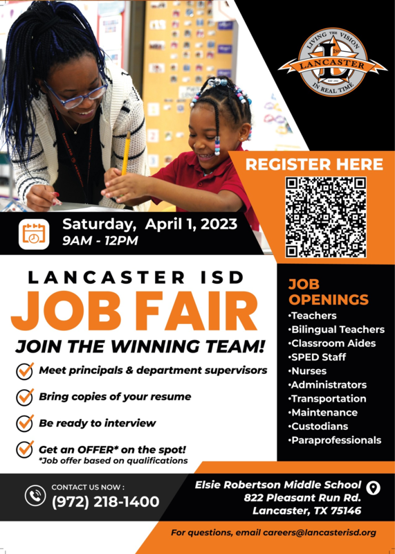 Lancaster ISD to Host Job Fair April 1, 2025 Pleasant Run Elementary